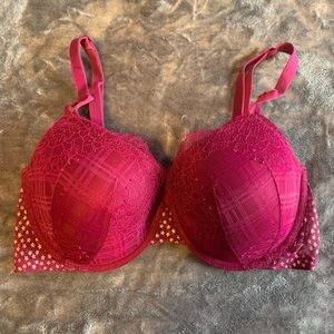 Victoria’s Secret Raspberry Lace and Plaid Lightly Lined Bra with Shiny Stars